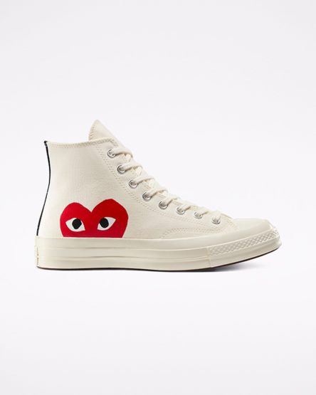 Dámské Boty Vysoké Converse x Comme des Garçons PLAY Chuck 70 Bílé Červené | CZ WBAP41